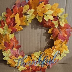 Autumn Leaf Wreath with Thankful Sign